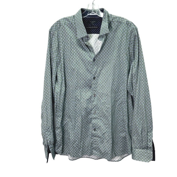 Ted Baker London Mens Dress Shirt Long Sleeve Green Floral Print Size 6 XXL 2X - Picture 1 of 7
